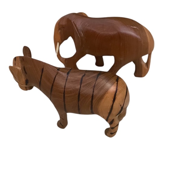 Vintage Hand Carved Wooden Folk Art Zebra, Elephant Figurine Statue - Picture 5 of 8